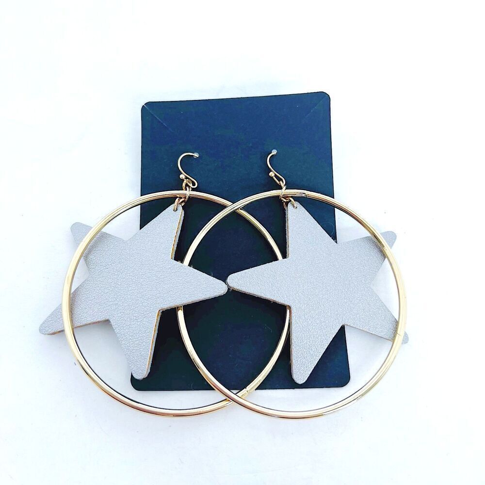 Silver Star Gold Hoop Statement Earrings